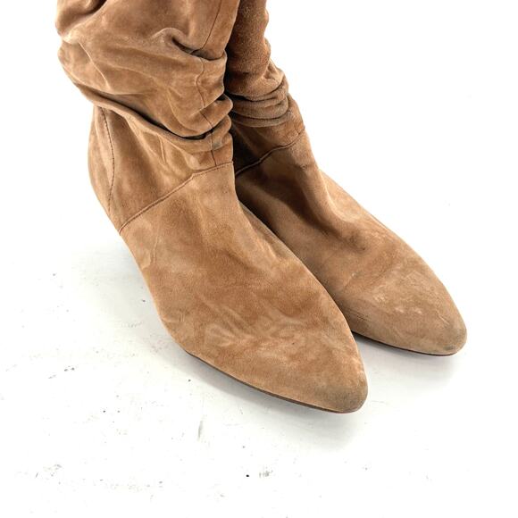 Splendid Slouchy Suede Boots 7.5 Tan Heel Glam Western Mid Calf Prep Academia - Picture 6 of 7